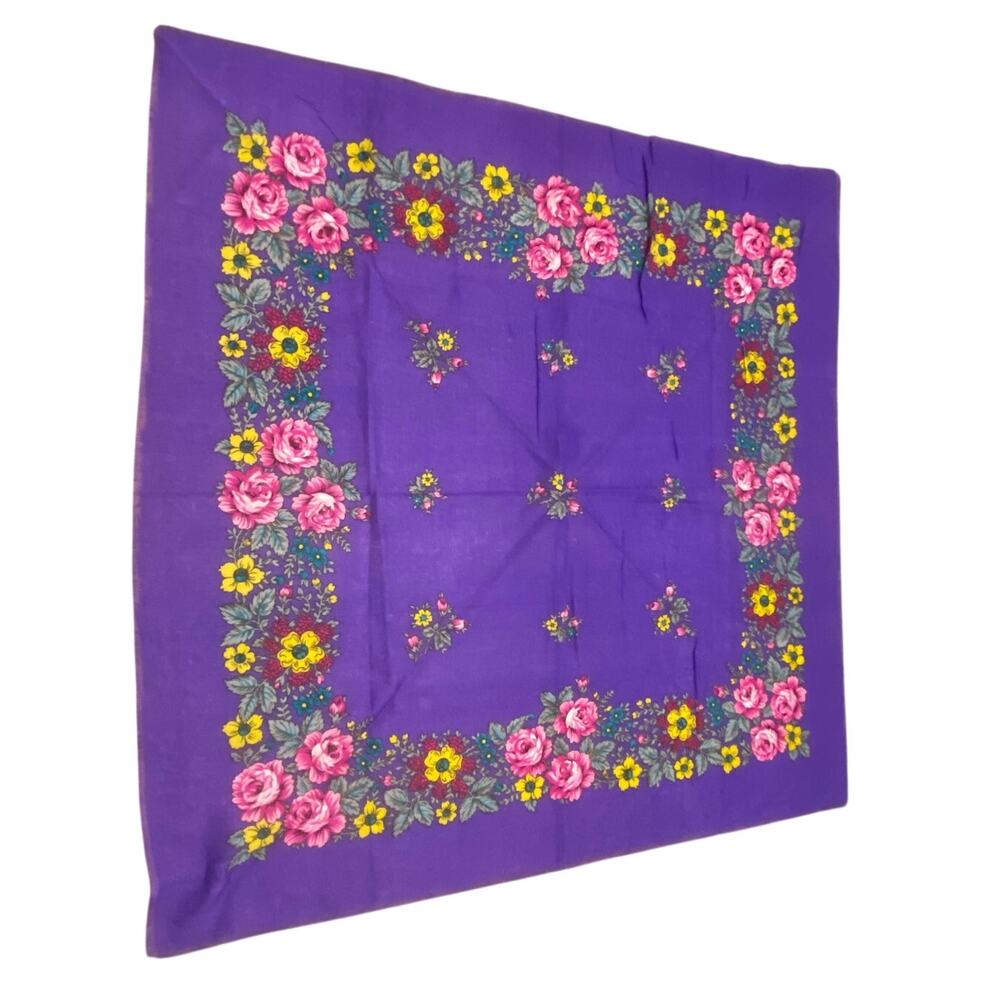 Vintage Glentex‎ Purple Floral Bandana Scarf 100% Acrylic Japan 31”